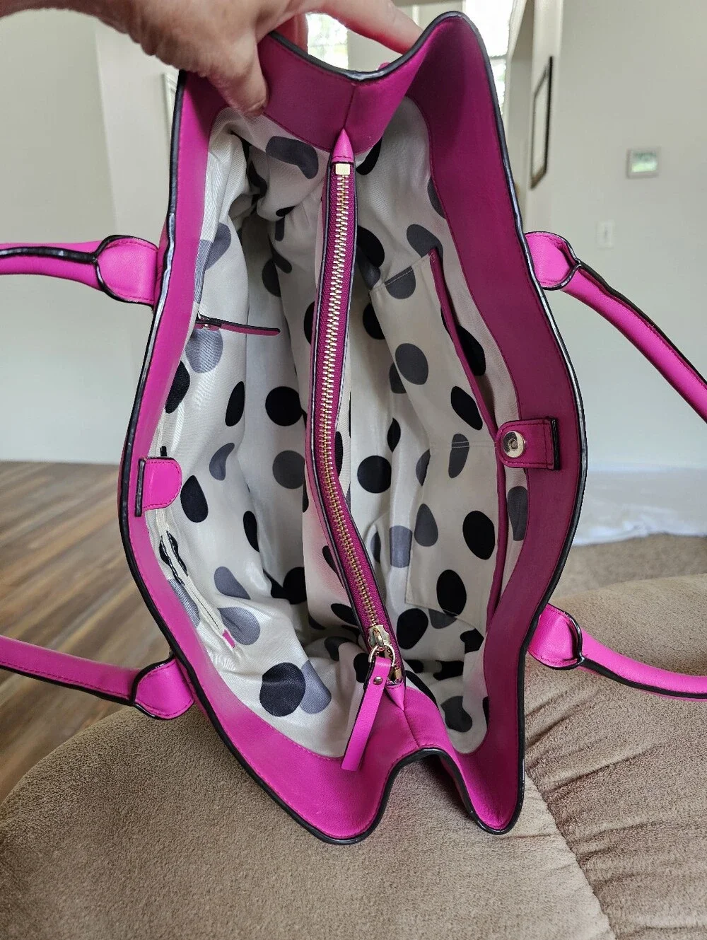 Kate Spade Rosa Mount Pink Leather Tote with Black Trim and Patent Leather Bow